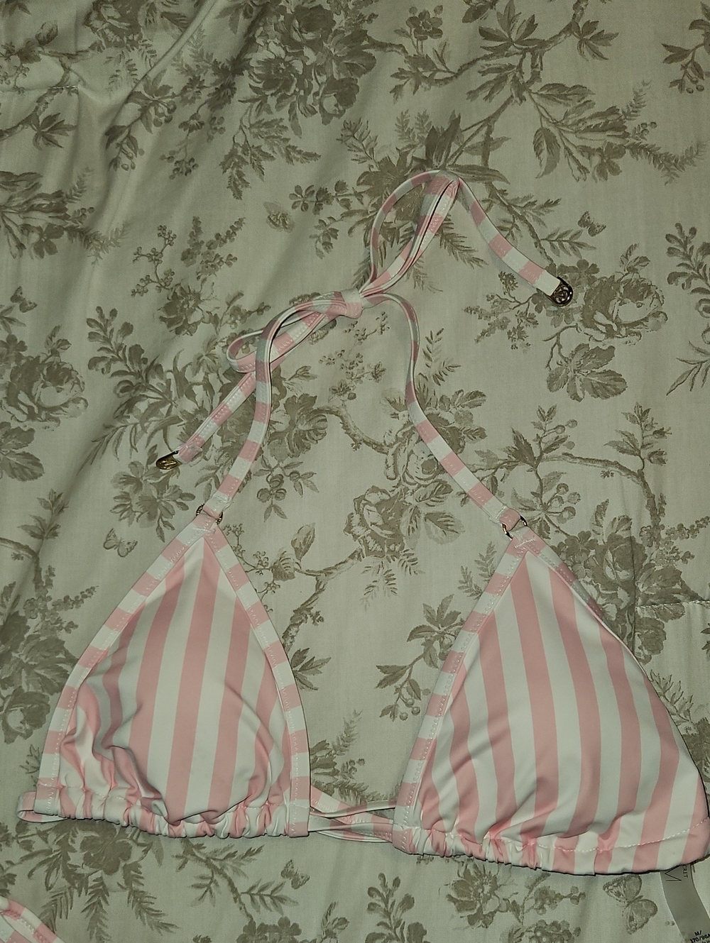 Victoria Secret Women’s Pink and White Striped Triangle Bikini - Picture 2 of 6